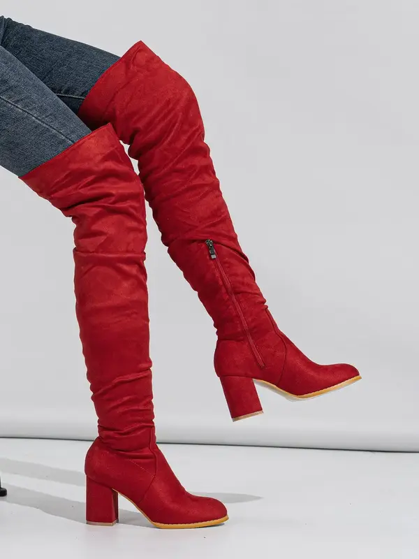 Women's Solid Color Side Zip Over The Knee Boots, Fashionable Pointed Toe Slouchy Boots for Daily Wear, Female All-match Tr...