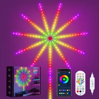 Firework Pattern LED Light, 1 Set RGB Color Changing LED Light with 21-keys Remote Control & App Control, Music Rhythm Light ...