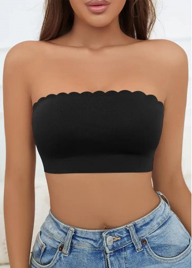 Modlily Sexy Babydoll Lingerie Chemises Black Push Up Petal Edge Bandeau Bra - L