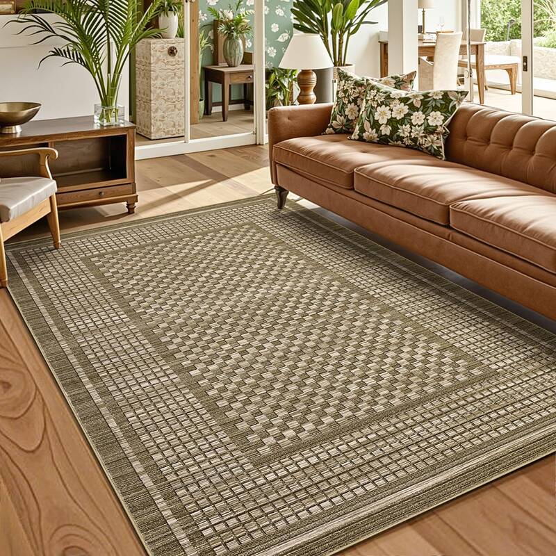 Garvee Washable 10x13 Area Rug Large Non-Slip Stain-Resistant Polyester Low-Pile Durable Edges Foldable Living Room Bedroom D...