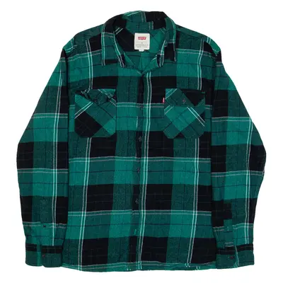 LEVI'S Mens Flannel Shirt Green Check Long Sleeve XL