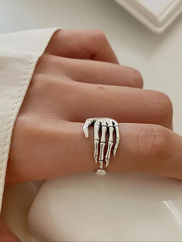 1 Piece Women's Trendy Plain Skull Hand Design Alloy Ring, Personalized Fashion Street Hip Hop Style Party Accessories