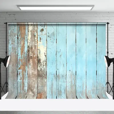 Rustic Blue Faded Retro Wood Wall Photo Backdrop - Aperturee