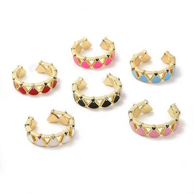 Enamel Fan Wrap Open Cuff Ring with Cubic Zirconia