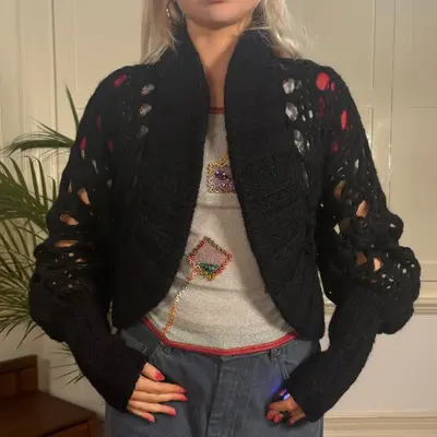 Benetton Cardigan - Small Black Acrylic Blend