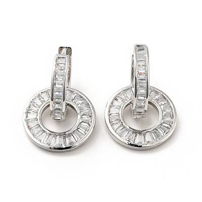 Clear Cubic Zirconia Interlocking Double Ring Dangle Hoop Earrings