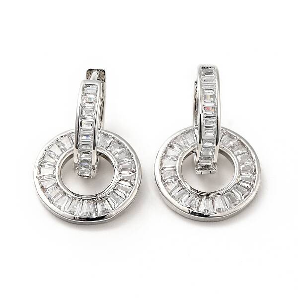 Clear Cubic Zirconia Interlocking Double Ring Dangle Hoop Earrings