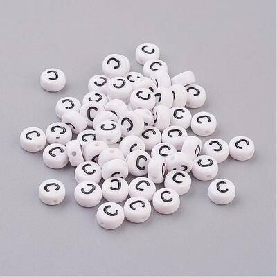 Flat Round with Letter C Acrylic Beads