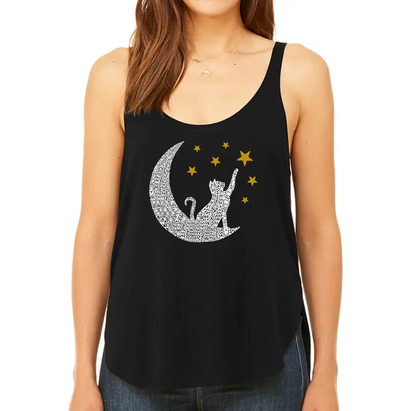 Cat Moon - Women's Premium Word Art Flowy Tank Top - X-Large - Black