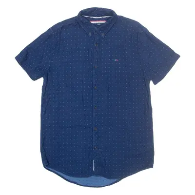 TOMMY HILFIGER Denim Look Mens Shirt Blue Spotted L
