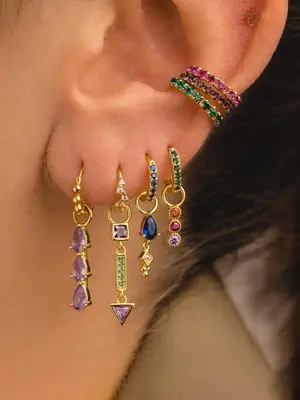 Colorful Non-natural Crystal Decorated Earring Stacking Set, Fashionable Chain Dangle Earrings for Women, Trendy All-match & ...