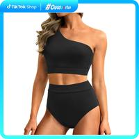 Holipick Women One Shoulder High Waisted Bikini Sets Two Piece Swimsuit Tummy Control Bathing Suit Full Coverage Swimwear