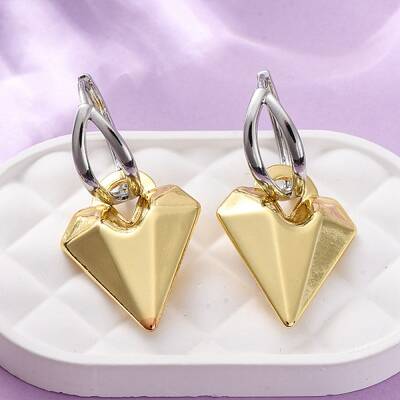 Two Tone Heart Brass Hoop Earrings