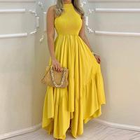 ChicMe Women's Shirred Frill Hem Sleeveless Ruched Maxi Dress Woman Dress
