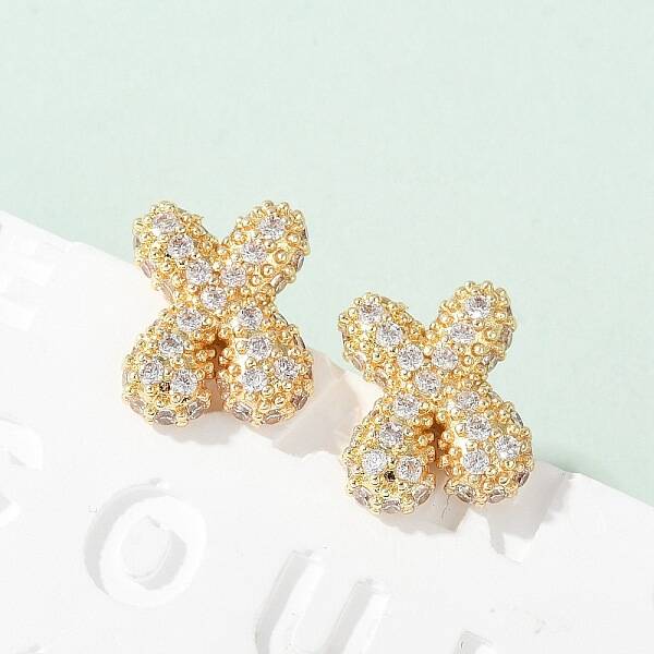Brass Micro Pave Cubic Zirconia Stud Earrings
