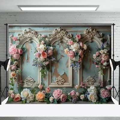 Vintage Wall Floral Arch Door Wedding Backdrop