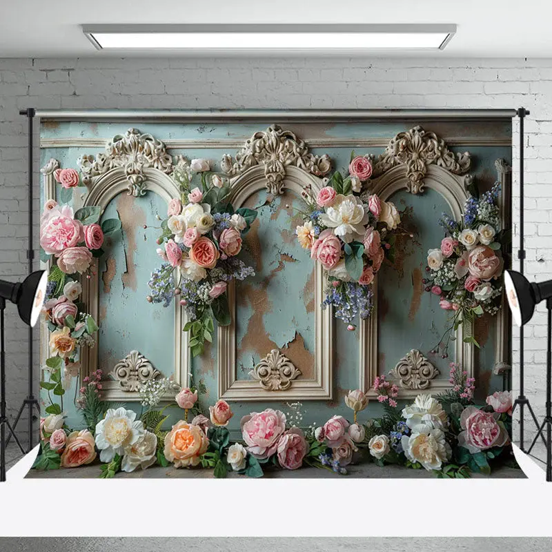 Vintage Wall Floral Arch Door Wedding Backdrop