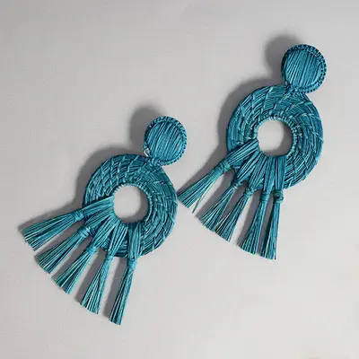 Oasis Red Earrrings - Handmade Iraca Palm Earrings | Color: Blue