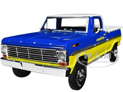 1969 Ford F-100 Pickup Truck Blue and Yellow with White Top and Bed Cover \