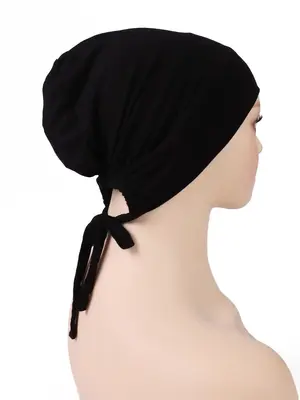 Summer 2024 Drawstring Design Instant Hijab for Women, Simple Matching Soft Comfortable Headscarf, Casual Trendy Plain Color ...