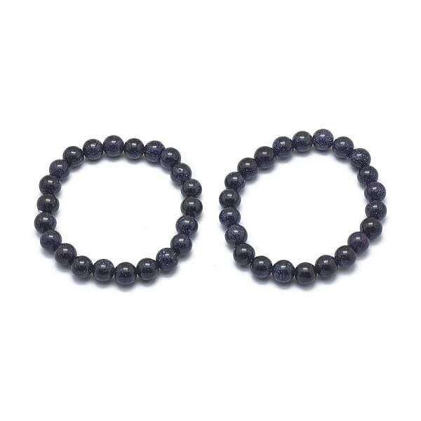 Synthetic Blue Goldstone Beads Stretch Bracelets