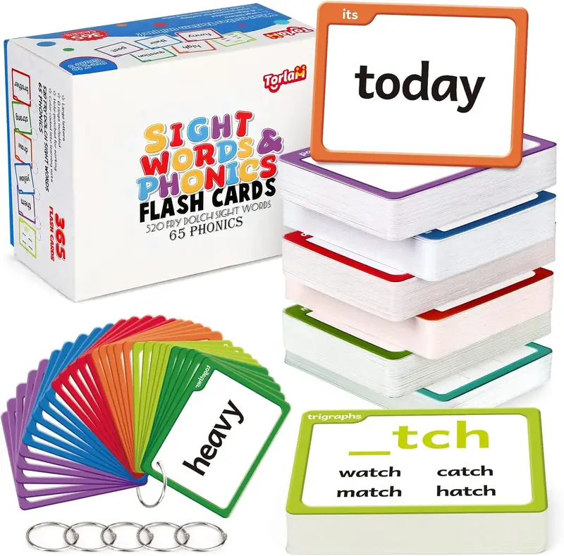 Torlam Sight Words & Phonics Flash Cards Learn to Read Digraphs CVC  Blends Long Vowel Sounds Spelling Reading Phonics Games ...