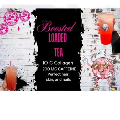 Boosted Loaded Tea. Our original loaded tea with boosted with collagen and Energy. SIGN ME UP!!! 10 G added protein. On the g...