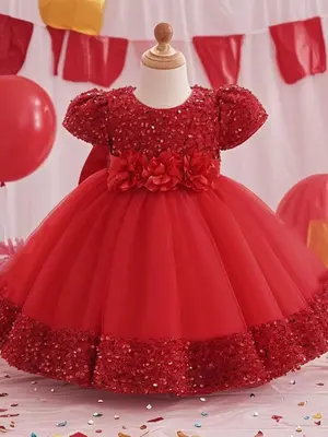 Toddler Girl's Glitter Sequin Decor Cute Princess Dress, Cute Puff Sleeve Round Neck Tulle Dress for Party Wedding Guest, Kid...