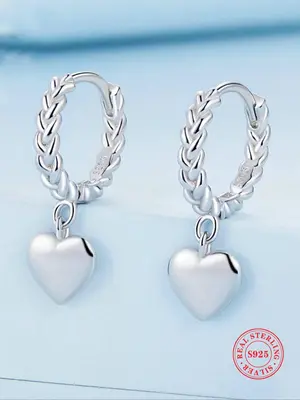 925 Sterling Silver Heart Shaped Dangle Earrings, Fashionable Earrings for Women, Daily Clothing Decor, Trendy All-match & Ex...