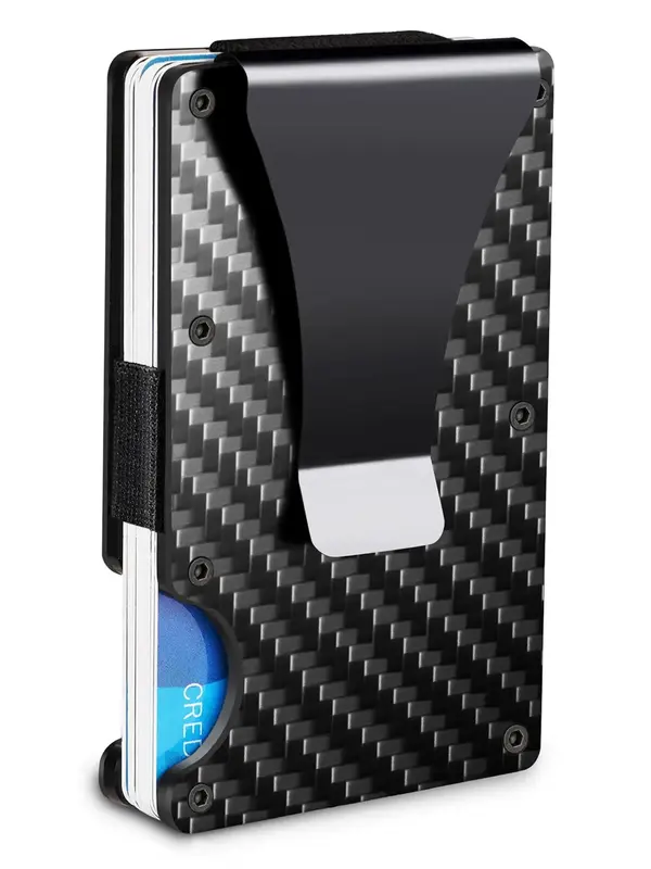 1 Piece Men's Minimalist Wallet, Slim Wallet Front Pocket RFID Blocking Credit Card Holder, Metal Wallet With Money Clip, Com...