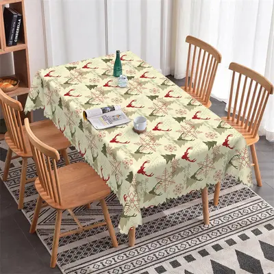 Deers Snowflake Pine Trees Repeat Christmas Tablecloth - Aperturee