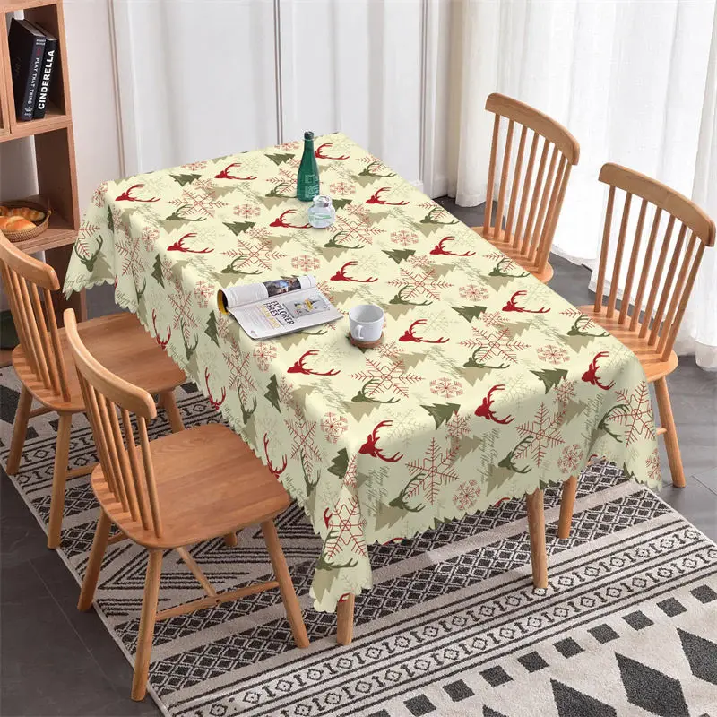 Deers Snowflake Pine Trees Repeat Christmas Tablecloth - Aperturee
