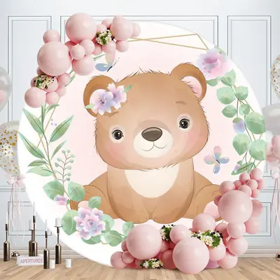 Aperturee Circle Little Brown Bear Baby Shower Backdrop