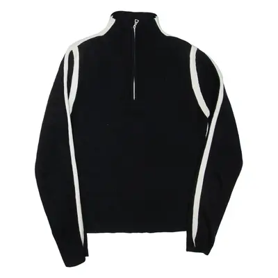 TOMMY HILFIGER Womens Jumper Black 1/4 Zip Tight Knit L