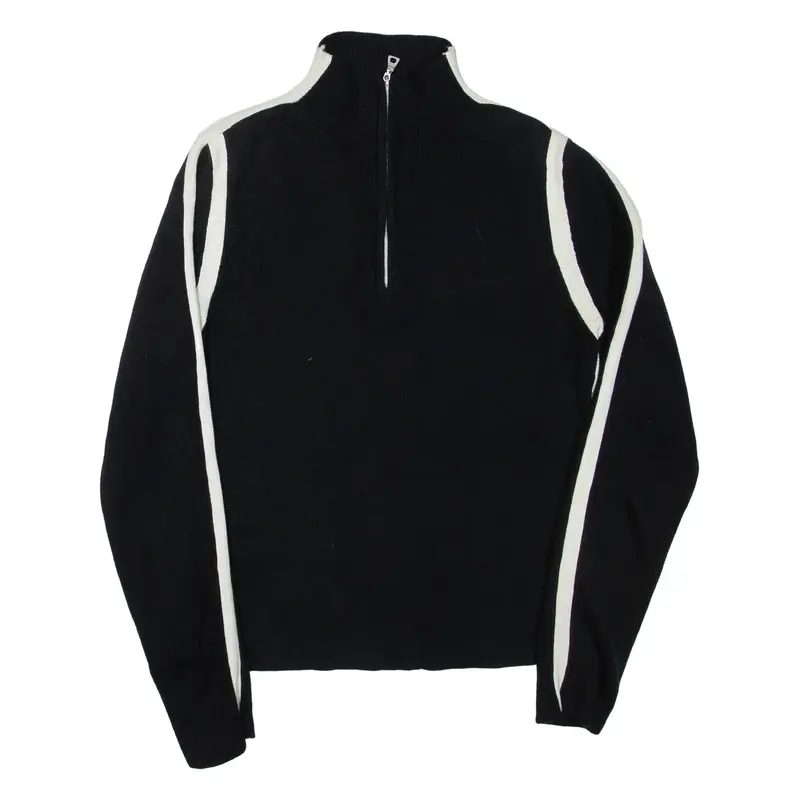 TOMMY HILFIGER Womens Jumper Black 1/4 Zip Tight Knit L
