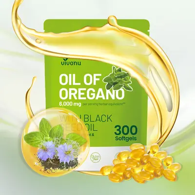 High-Potency Oil of Oregano 6000mg + Black Seed Oil 200mg | Organic Softgels for Fitness Support | 300 Count Gluten-Free Ant...