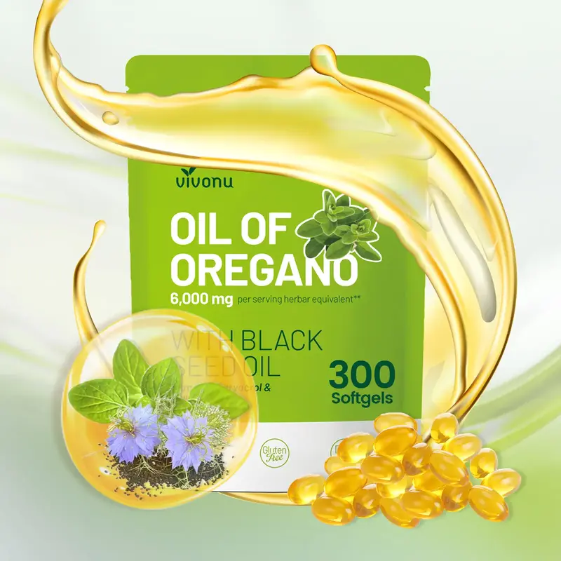 High-Potency Oil of Oregano 6000mg + Black Seed Oil 200mg | Organic Softgels for  Fitness Support | 300 Count Gluten-Free Ant...