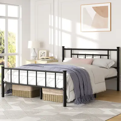 Walsunny Platform Minimalist Bed Frame with Classic Design Headboard and Footboard, Strong Metal Slat Support & Underbed Stor...