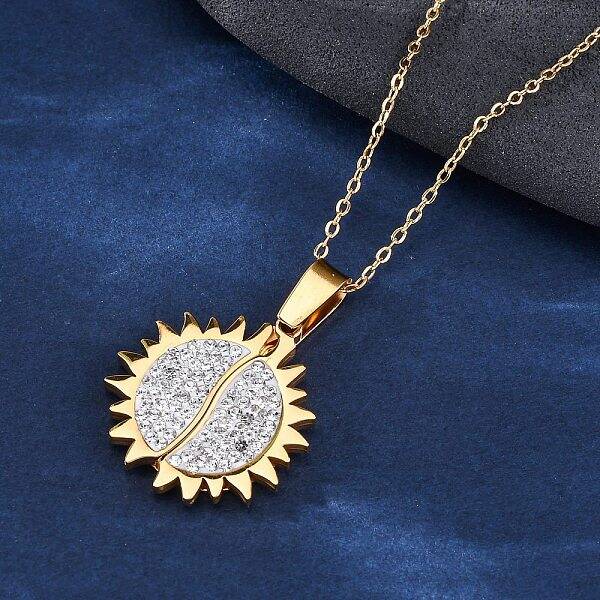 304 Stainless Steel Polymer Clay Rhinestones Sun Openable Pendant Necklaces for Women