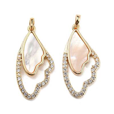 Natural White Shell & Clear Cubic Zirconia & Brass Pendants