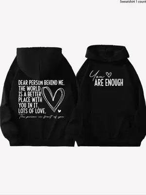 Women's Slogan Graphic Drawstring Drop Shoulder Hoodie, Fashion Casual Hooded Sweatshirt for Daily Holiday Outdoor Wear, Wome...