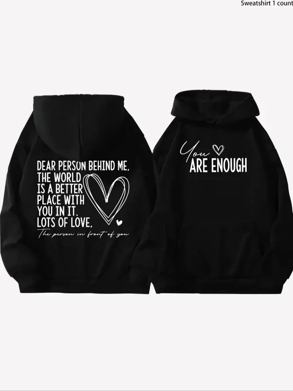 Women's Slogan Graphic Drawstring Drop Shoulder Hoodie, Fashion Casual Hooded Sweatshirt for Daily Holiday Outdoor Wear, Wome...