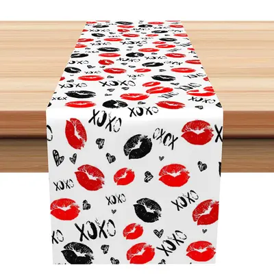 Xoxo Black Red Lip Shape Valentines Day Table Runner - Aperturee