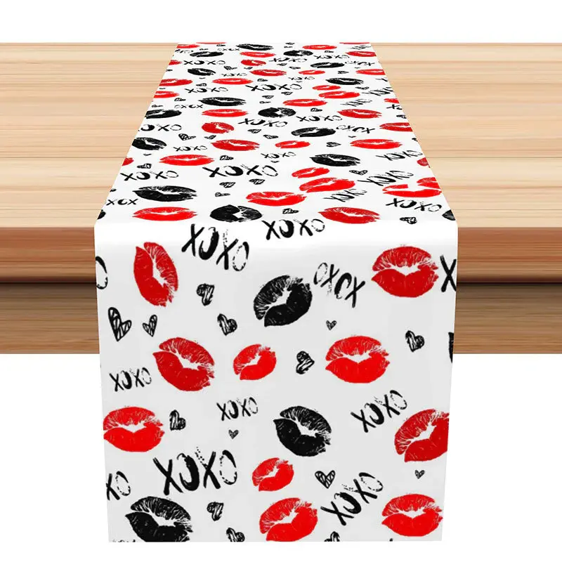 Xoxo Black Red Lip Shape Valentines Day Table Runner - Aperturee