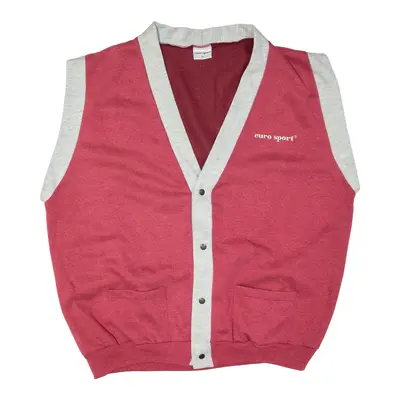 EURO SPORT Vest Button Up Sweatshirt Red V-Neck 90s Mens XL