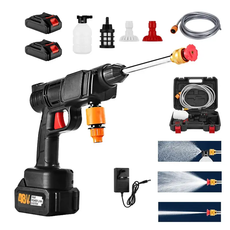 Wireless Portable High Pressure Washer, Nozzle Electric High Power Cleaner 2 Rechargeable Battery Powered By, Handheld Electr...