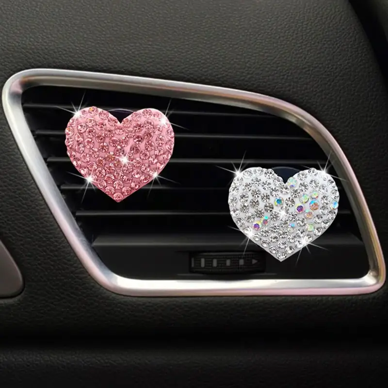Glitter Heart Shaped Car Air Outlet Decoration for Summer, Artificial Rhinestone Car Perfume Clip, Car Air Freshener Clip, C...