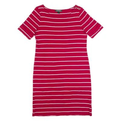 LAUREN RALPH LAUREN Womens Shirt Dress Red Striped Short Sleeve Knee Length L