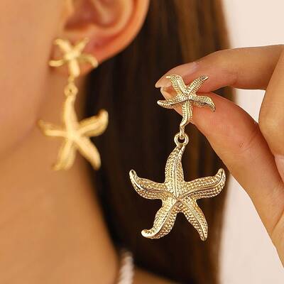 Starfish Alloy Dangle Stud Earrings for Women