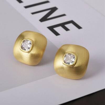 Square Brass Drawbench Stud Earring